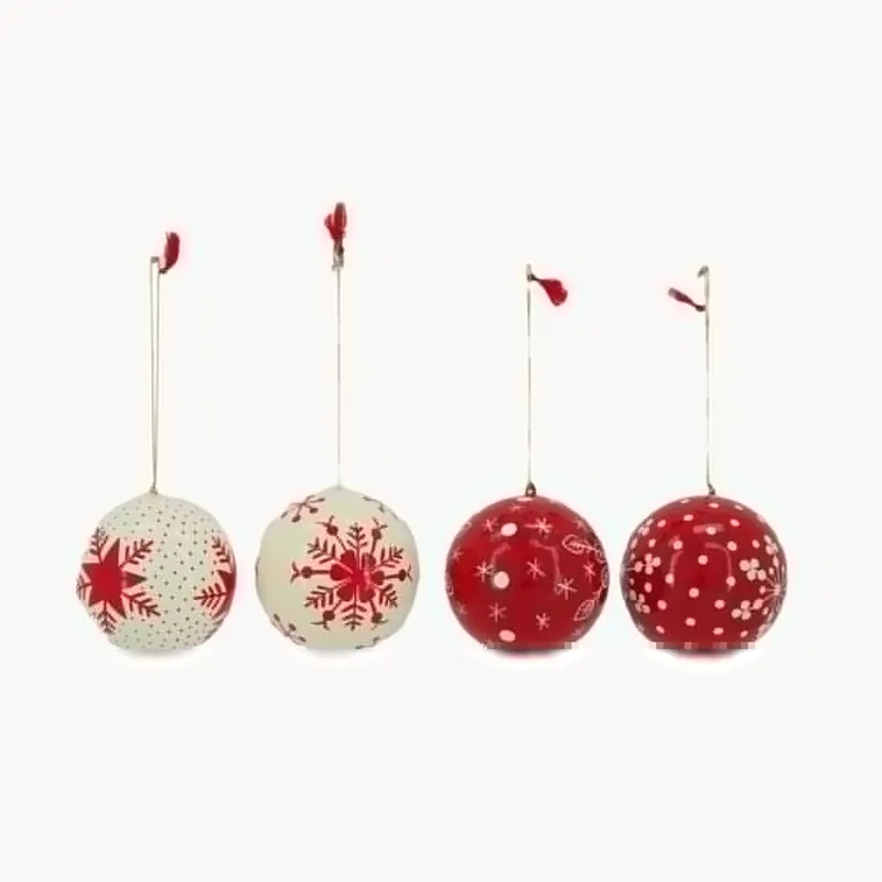 Bola para Árbol de Navidad en Papel Maché roja y blanca Profesional