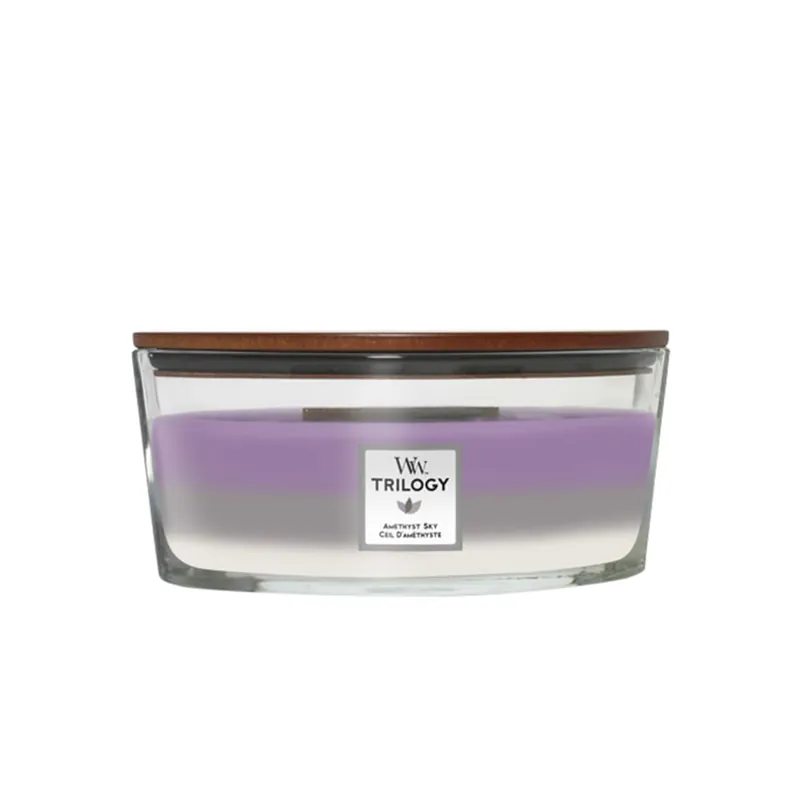 Vela perfumada WoodWick Trilogy Amethyst Sky (Ellipse) Imprescindible (Must-Have)