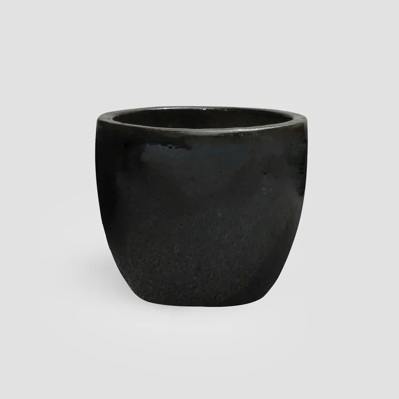 Maceta Fronda esmaltada Glazed negro brillante (Campana) Solo Por Tiempo Limitado