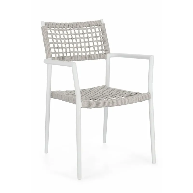 Silla de jardín Bizzotto CALETA blanca/gris con brazos Stock Limitado