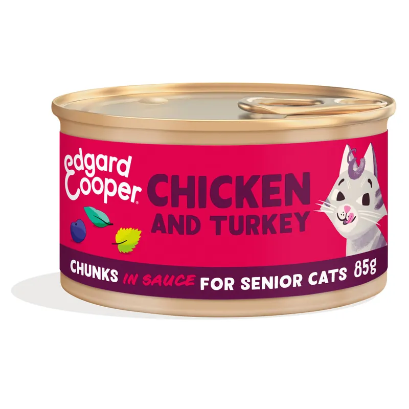 Alimento húmedo para gatos Senior - Trocitos en salsa de pollo y pavo Edgard&Cooper Descuento
