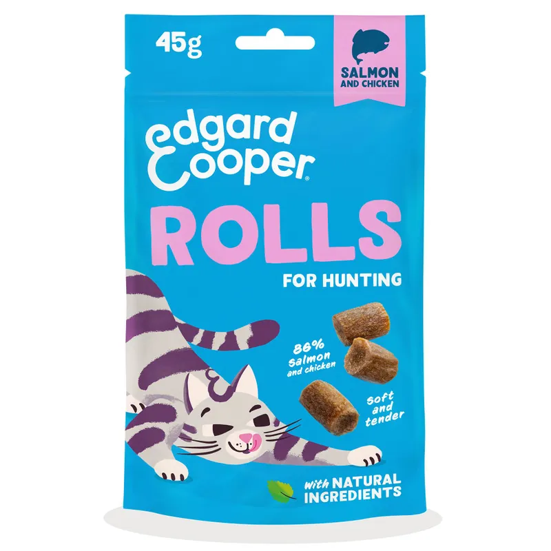 Mejor Calidad Rollitos de salmón y pollo para gatos adultos Edgard&Cooper