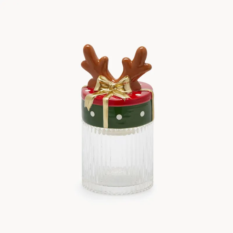 A Buen Precio Bote Decorativo con Tapa de Reno Navideño