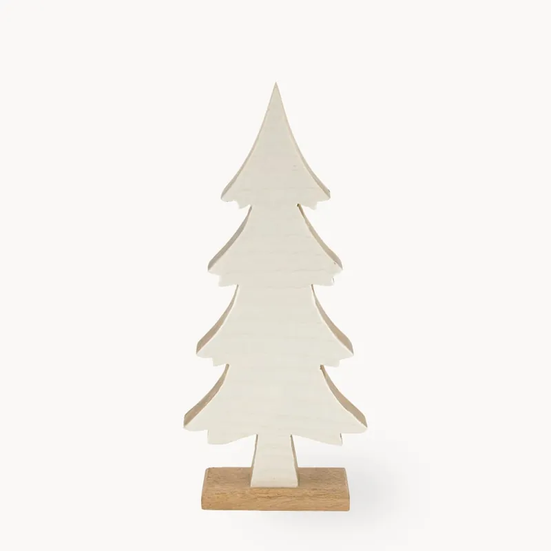 Abeto de Madera Natural y Blanco con Base, 5x16.5x38 cm Stock Limitado
