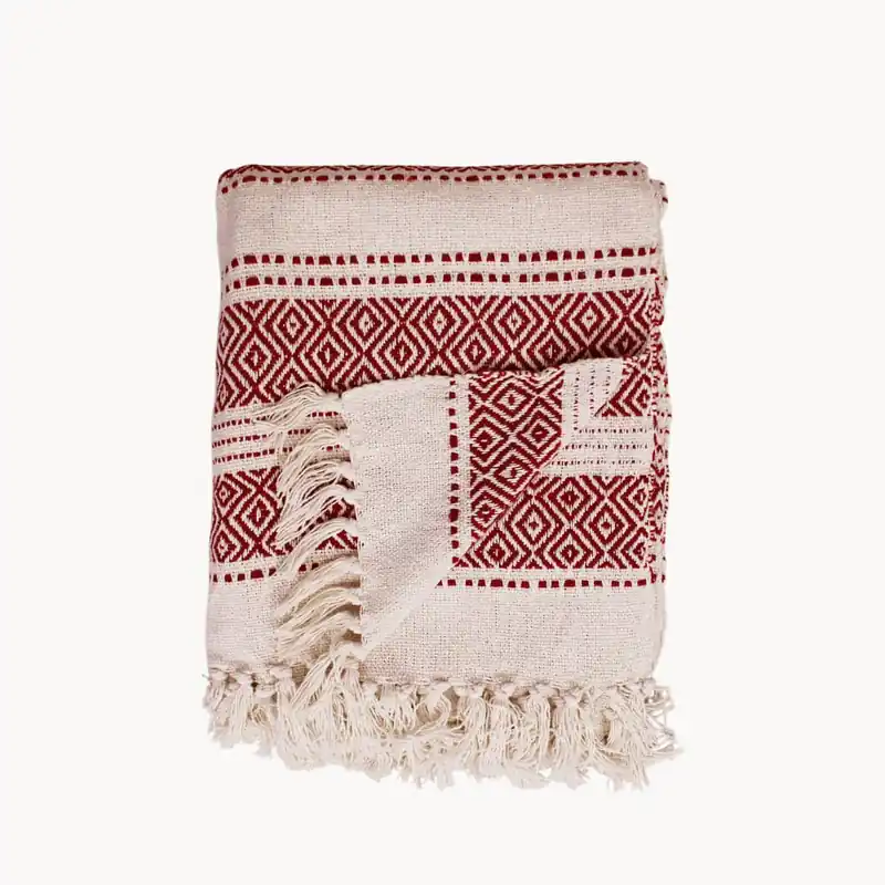 Premium Plaid de Rombo Rojo y Blanco 125x150 cm