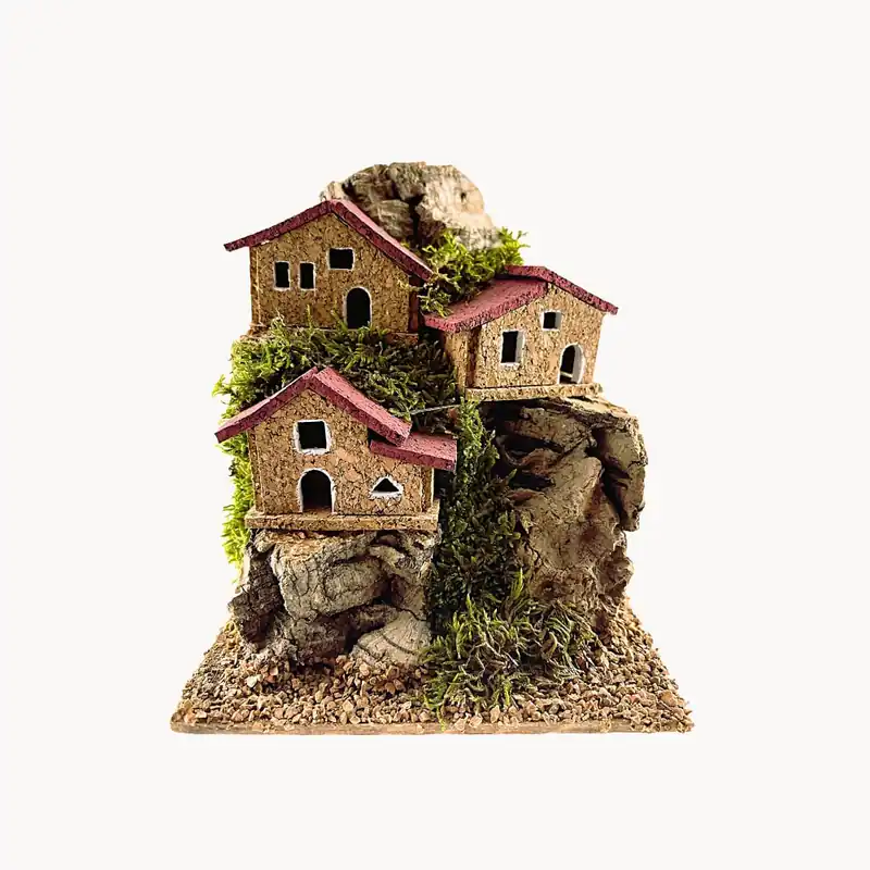 A Buen Precio Pueblo rural de corcho pequeño para Belén