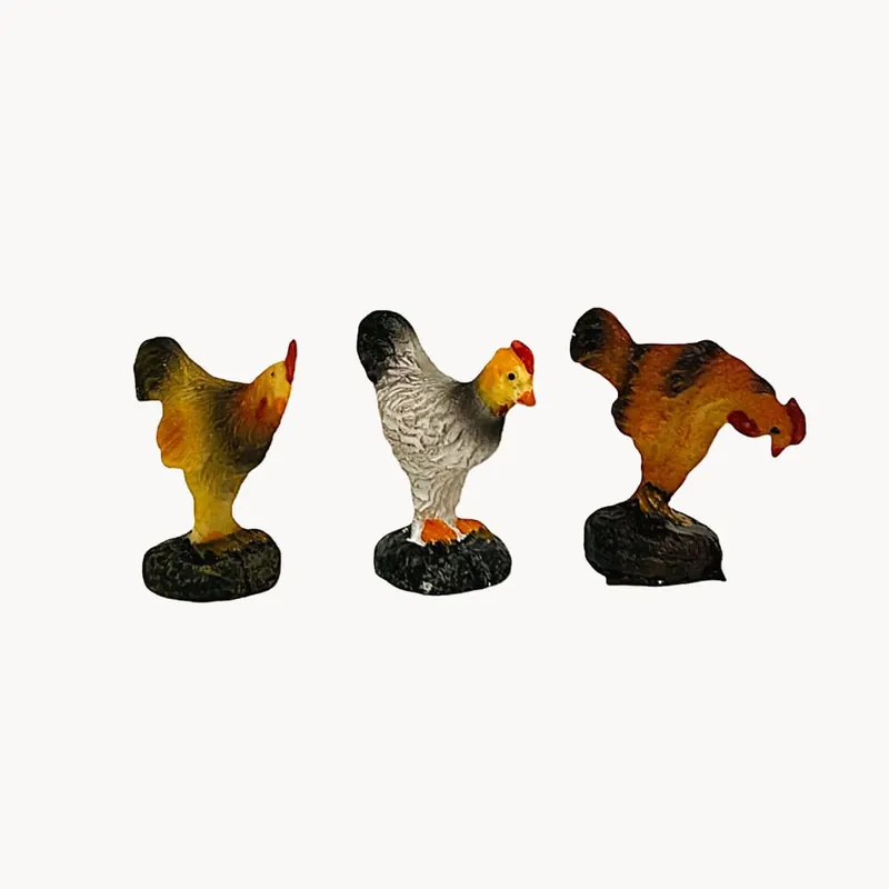 Set gallos y gallinas en resina 4 cm para Belén Oferta Limitada