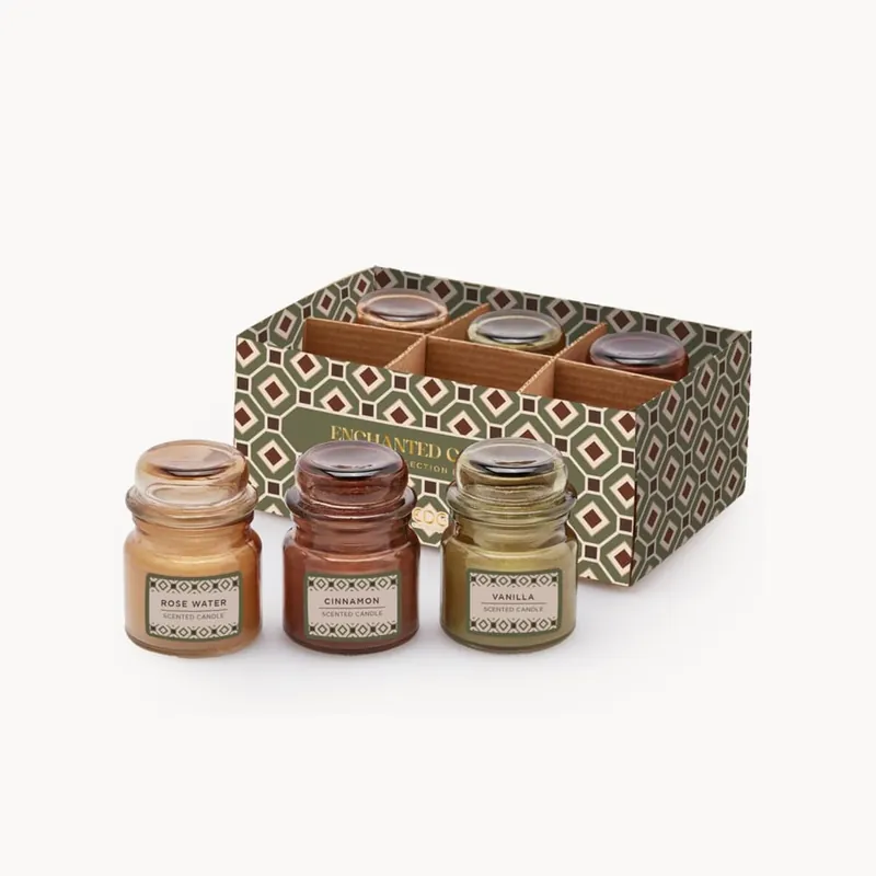 Set 3 velas en tarro verde Ø6 cm (caja) Precio Bajo