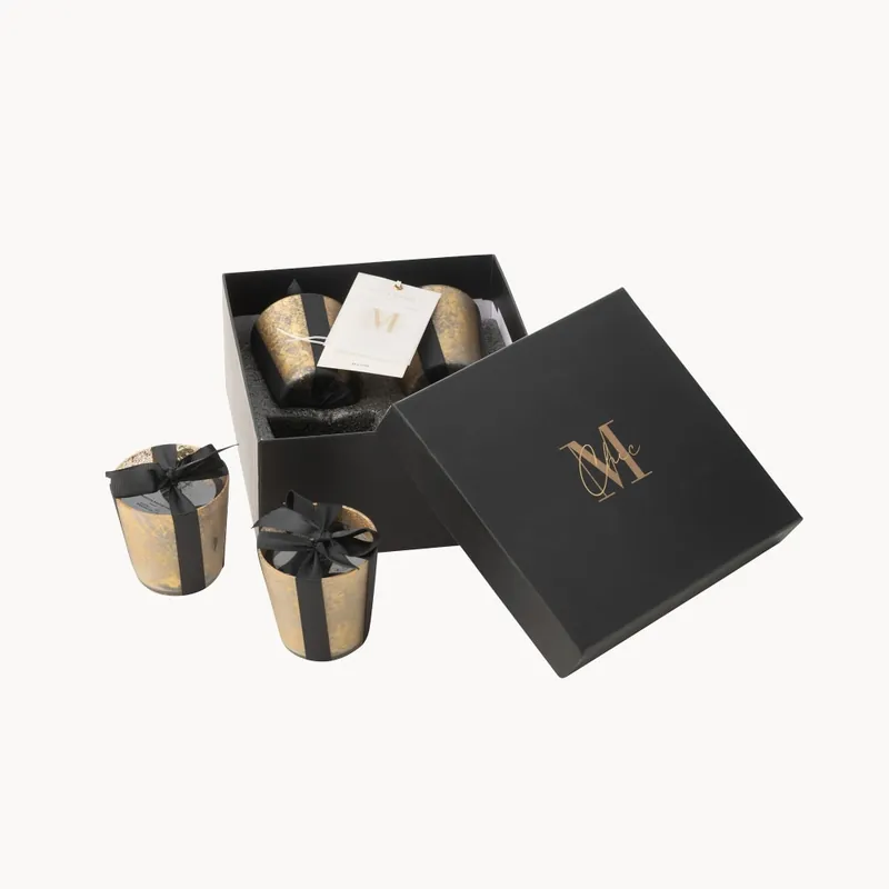 Caja 4 velas perfumadas dorado/negro Ø6,5 cm Nueva Colección