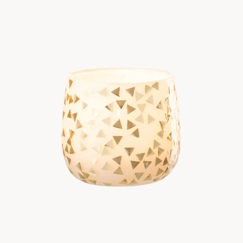 Portavelas mosaico triángulo blanco/oro 11 cm Tendencia