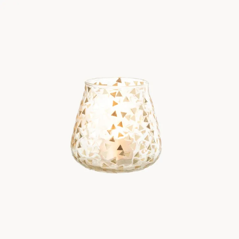 Económico Portavelas mosaico triángulo cristal dorado 11 cm