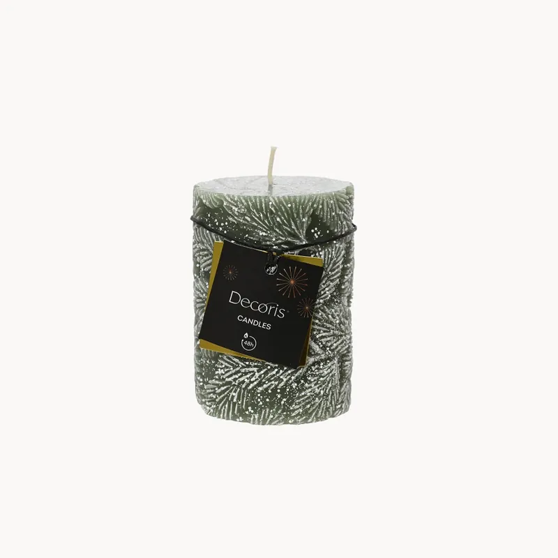 Vela verde relieve hoja nevada 7×10 cm Lujoso