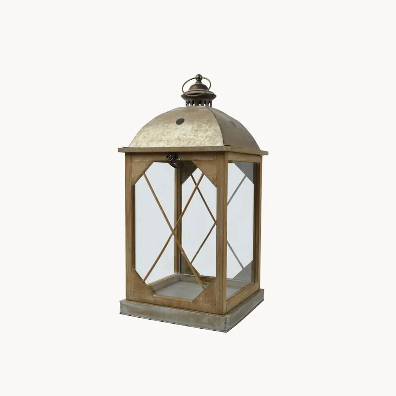 Garantía Incluida Farol madera y cristal dorado set 3 uds 56 cm