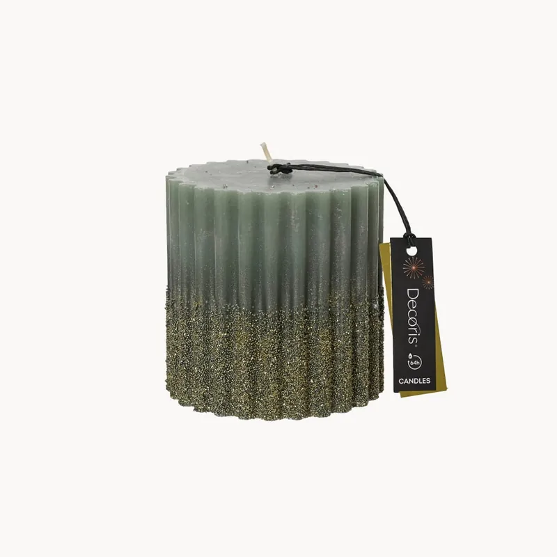 Vela verde purpurina 10×10 cm Mayoreo