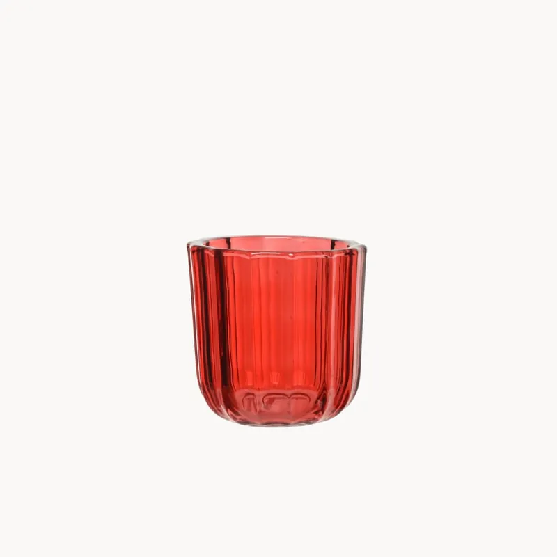Últimas Unidades Portavelas cristal rayas rojas surtido 9,4 cm