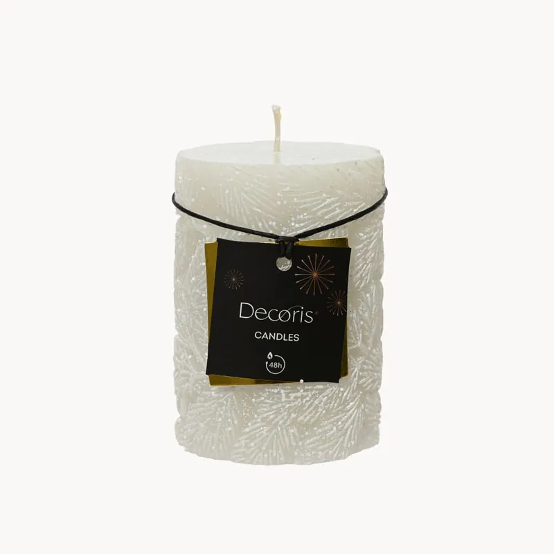 Vela blanca relieve hoja nevada 7×10 cm Barato