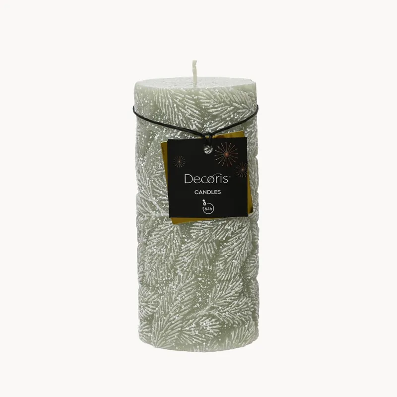 Vela verde claro relieve hoja nevada 7×15 cm Promoción