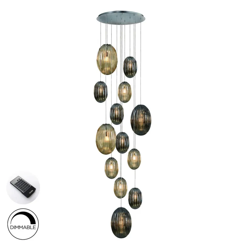 SCHULLER OVILA Colgante smoke/coñac 13L dimable con mando Precio Económico