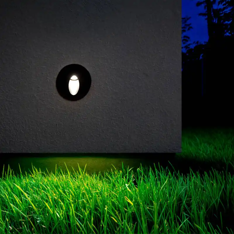Baliza Exterior LED 3W Empotrable Pared Circular Negro Boiler Descuento