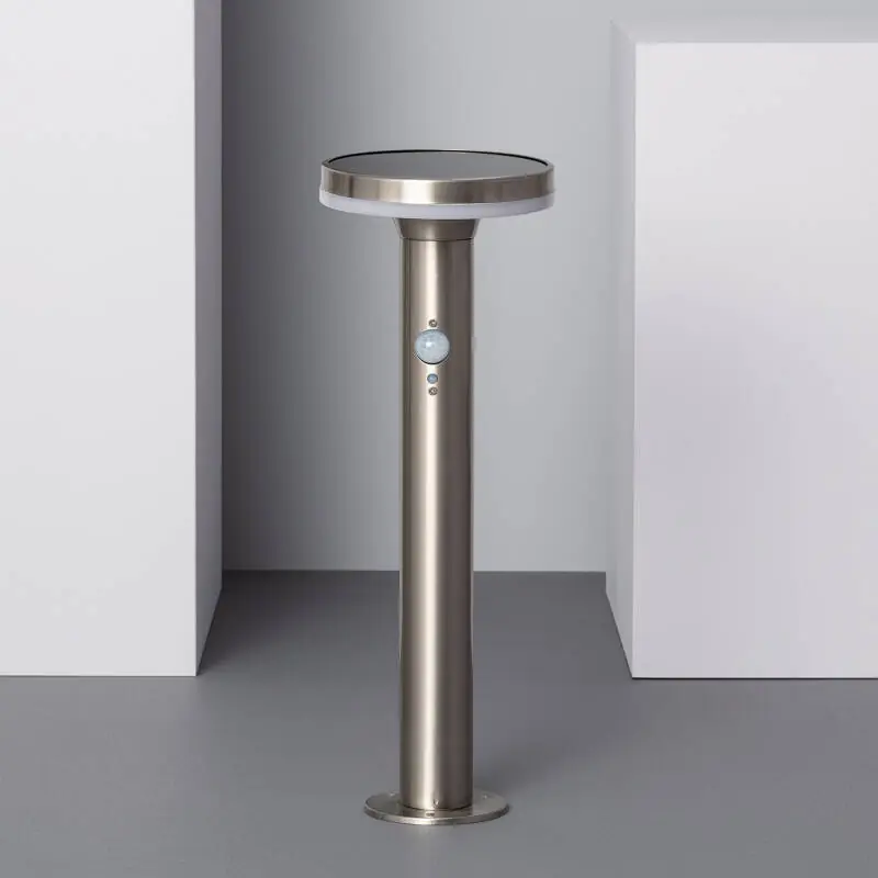 Alta Calidad Baliza Solar Exterior LED 6W Superficie Pie 45cm con Detector de Movimiento Helios Inox