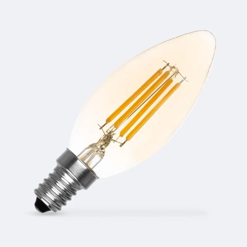 Stock Limitado Bombilla Filamento LED E14 4W 400 lm Regulable C35 Vela Gold