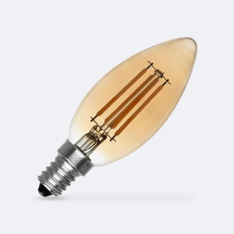 Bombilla Filamento LED E14 6W 600 lm C35 Vela Gold Nuevo Modelo