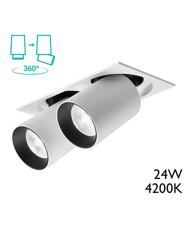 Proyector doble LED 2x12W 18,5cm  convertible en proyector 360º blanco 4200º K 2360Lm Certificado
