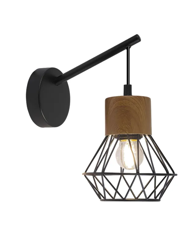 Aplique de pared 26cm de metal y madera E27 60W Barato
