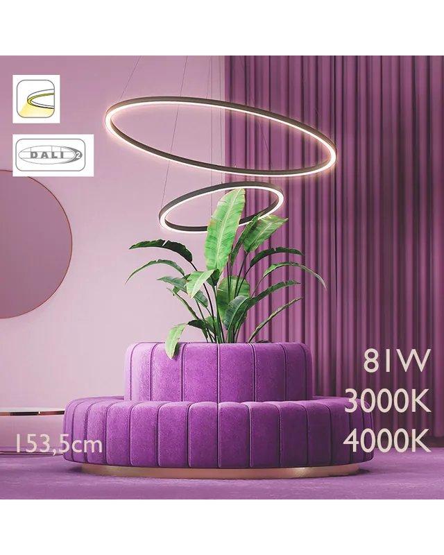 Profesional Lámpara de techo de 153,5cm de diámetro LED 81W de aluminio acabado negro driver Dali