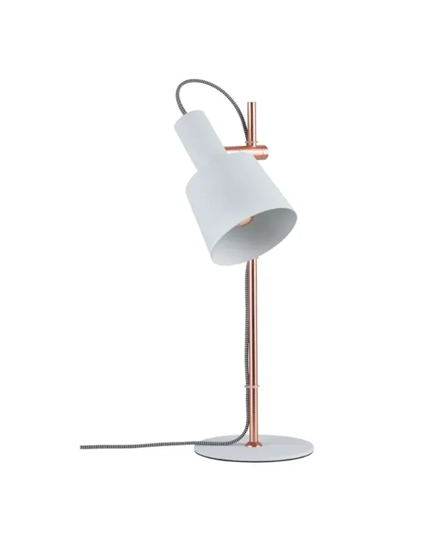 Últimas Unidades Lámpara de mesa 46cm fuste color cobre y pantalla blanca metal 20W E14