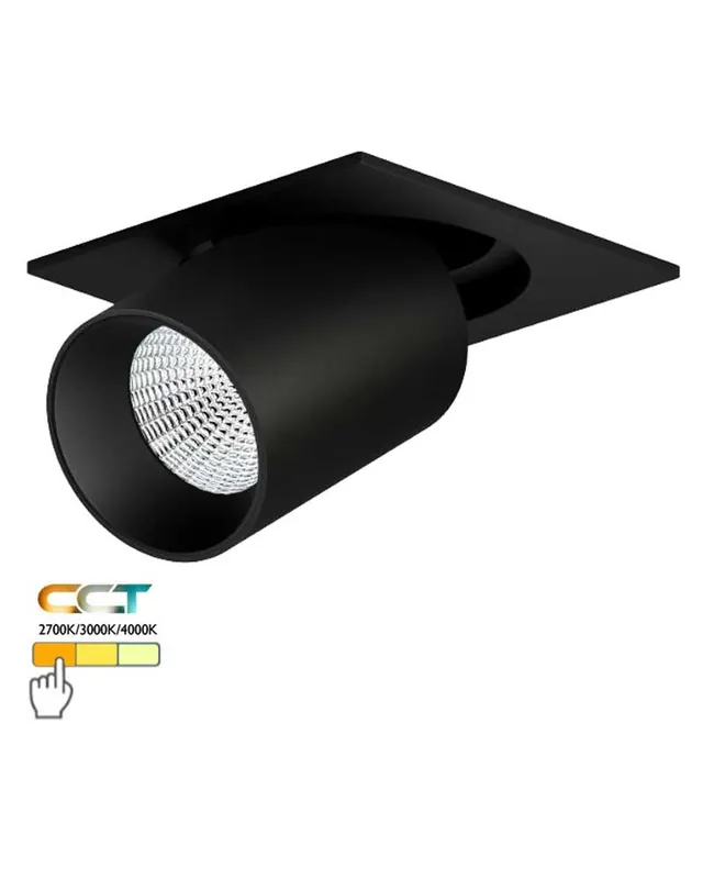 Proyector negro Aluminio 10,9cm orientable base cuadrada 12W CCT Switch 2700K/3000K/4000K Solo Por Tiempo Limitado