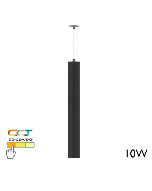 Última Oportunidad Lámpara de techo acabado negro cilindro LED 10W de 45cm altura CCT Switch 2700K/3200K/4000K