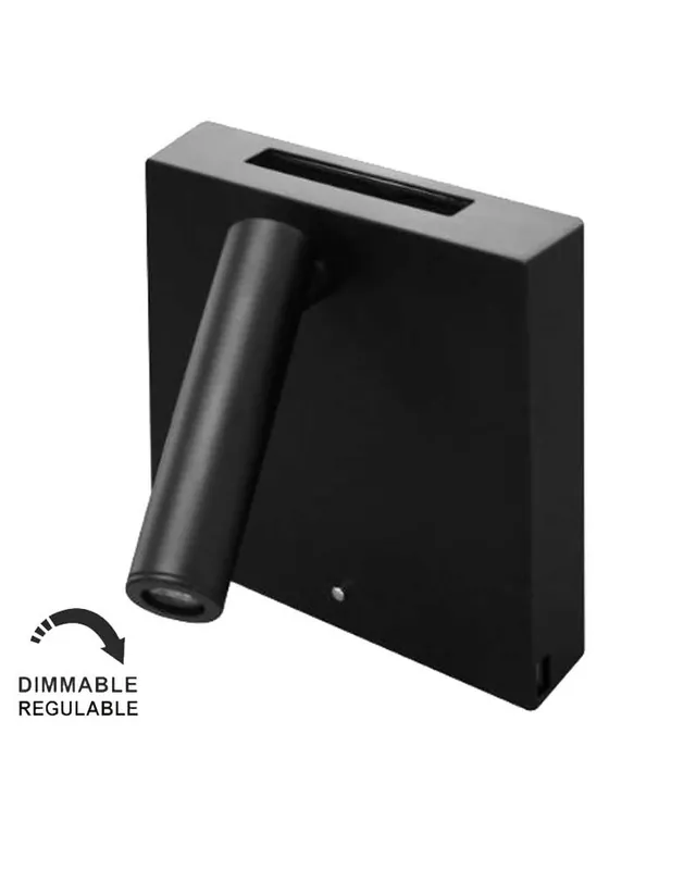Aplique de pared negro LED 4W Aluminio cargador movil USB-A e inducción 15,5cm 2700K Regulable Hecho A Mano