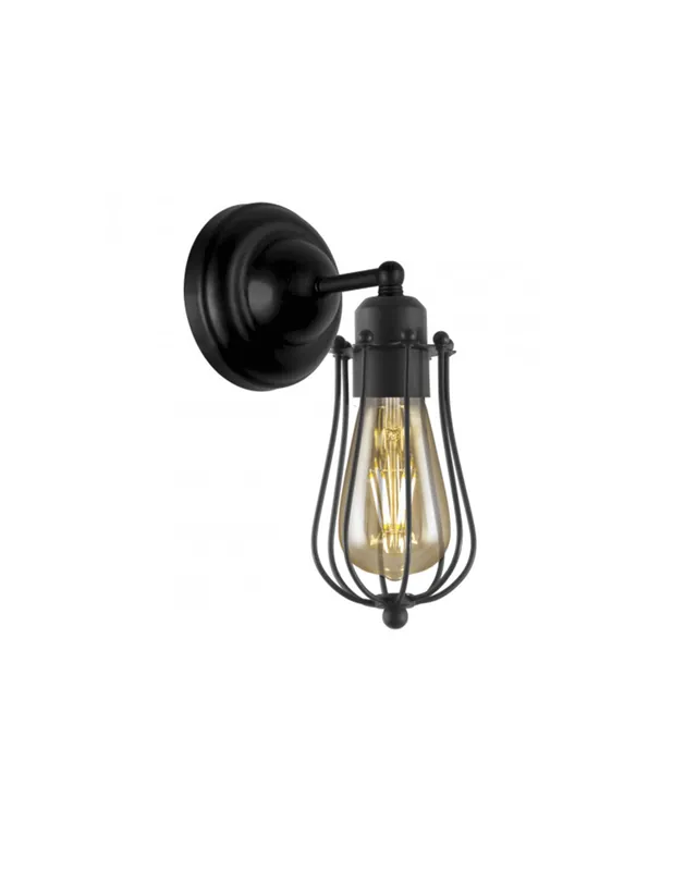 Aplique de 29cm de línea industrial con rejilla en metal acabado en negro 1x60W E27 Súper Precio