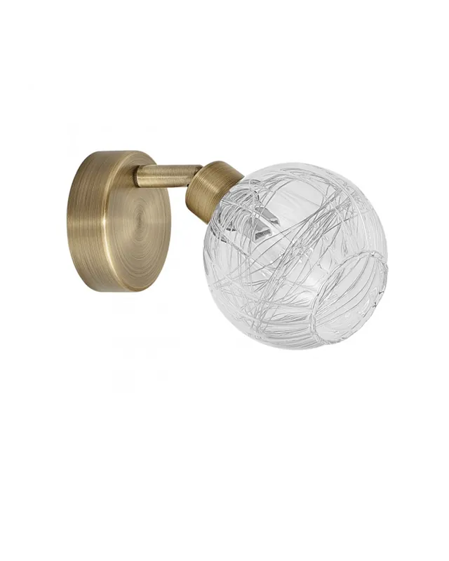 Aplique 16cm. foco acabado cuero tulipa de cristal con decoración lineal interior 1 X 40W G-9 Hecho A Mano
