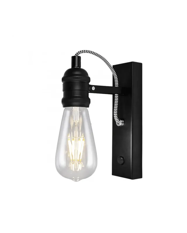 Aplique 22cm en metal negro estilo vintage con cable textil 1 X 60W E-27 Hecho A Mano