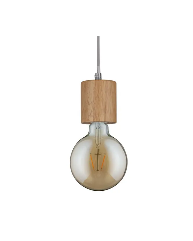 Auténtico Pendel cilindro en madera con cable gris 60W E27