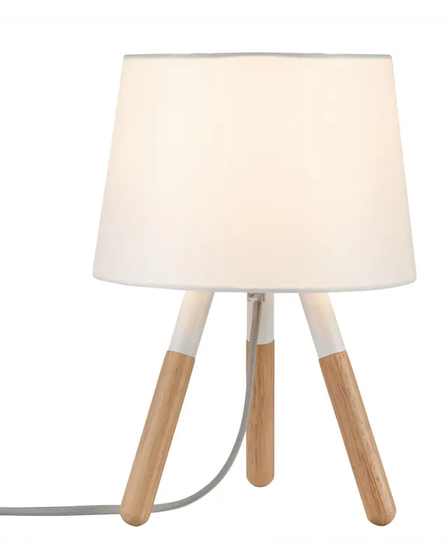 Alta Calidad Lámpara de mesa nórdica pantalla blanca con 3 patas de madera 20W E27