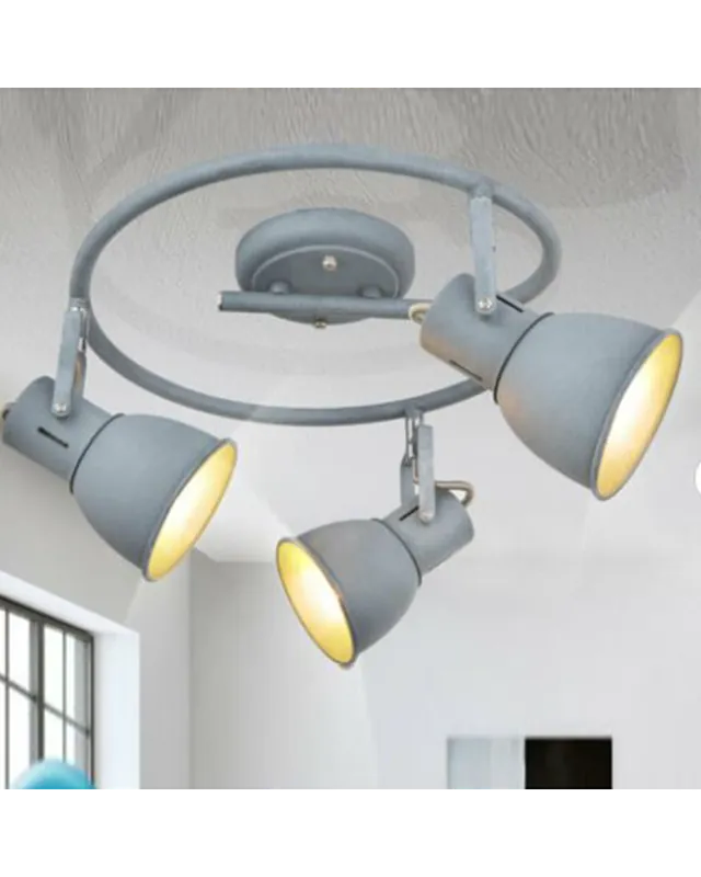 Última Oportunidad Plafón de techo circular 30cm 3 focos metal acabado gris E14 40W
