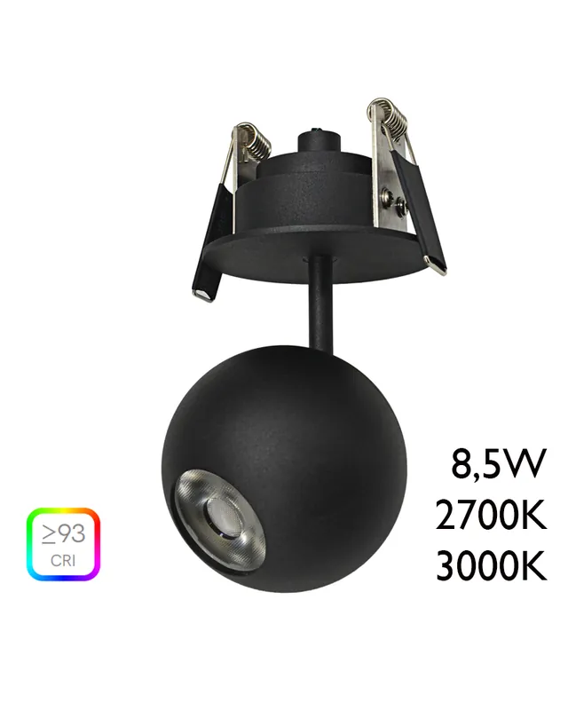 Promoción Foco LED de aluminio negro 7cm con florón de empotrar 8,5W