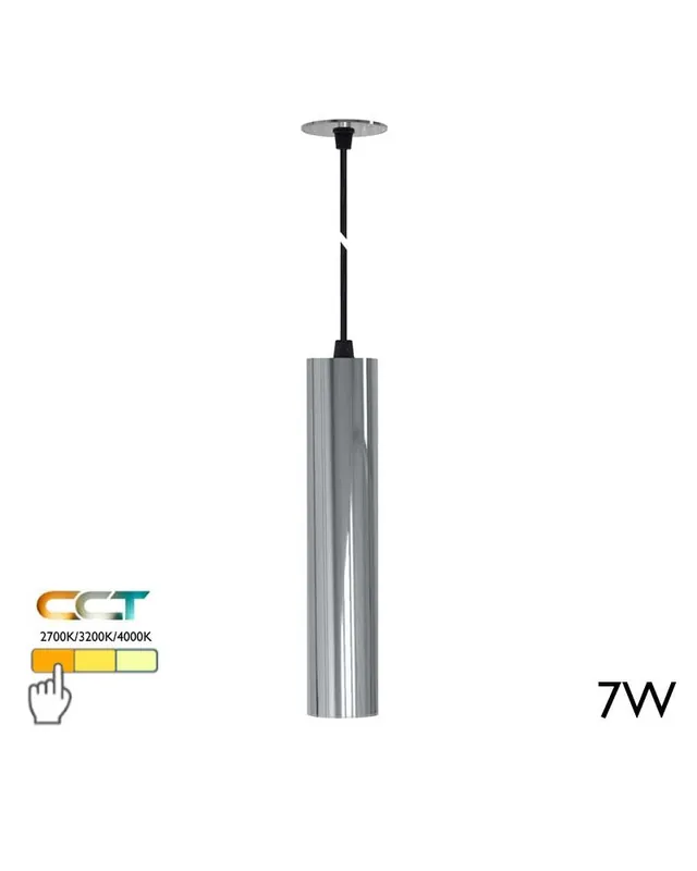Solo Hoy Lámpara de techo acabado cromo cilindro LED 7W de 25cm altura CCT Switch 2700K/3200K/4000K