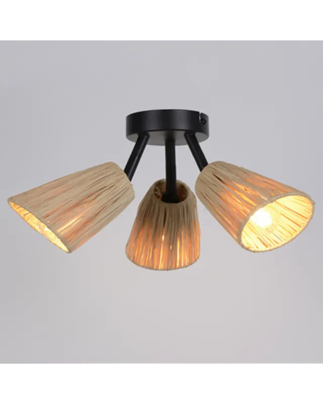 Rebajas Plafón 3 focos 26,5cm de metal y rafia natural E14 15W