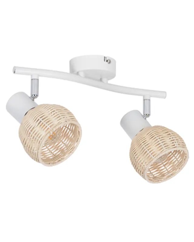 Regleta 2 focos 33cm en metal blanco y pantalla forma de bola de ratán 40W E14 Imprescindible (Must-Have)