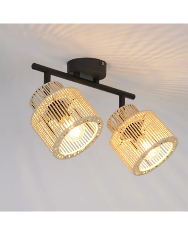 Regleta 2 focos 31,5cm de metal y pantalla de cuerdas papel trenzado E14 40W Descuento