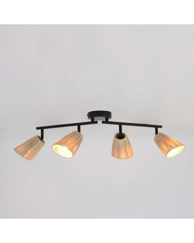 Regleta 4 focos 60cm de metal y rafia natural E14 15W Pago Seguro