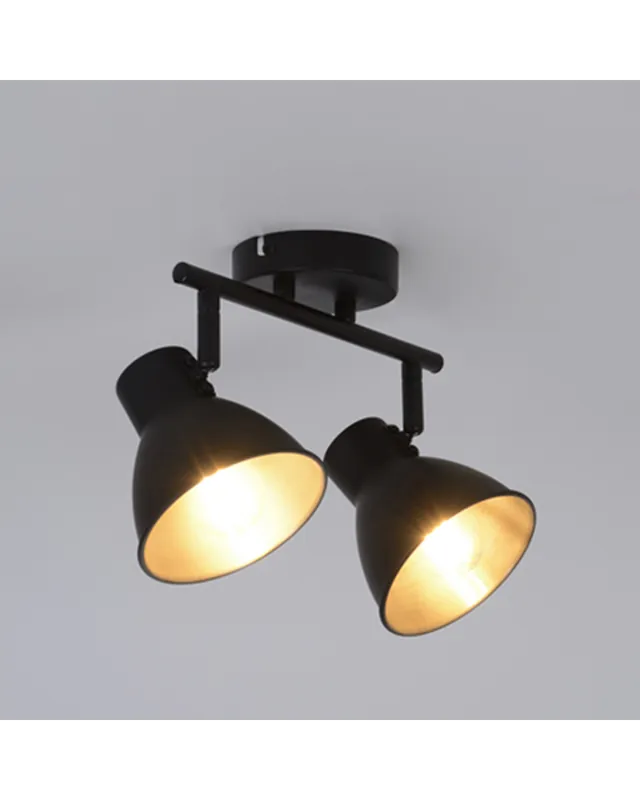 Regleta 2 focos 30cm de metal acabado negro pantallas orientables E14 40W Solo Hoy