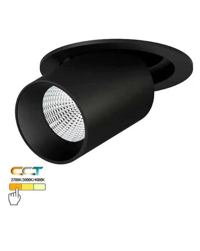 Proyector negro mate de Aluminio 10,9cm orientable base redonda 12W CCT Switch 2700K/3000K/4000K Oferta De Temporada