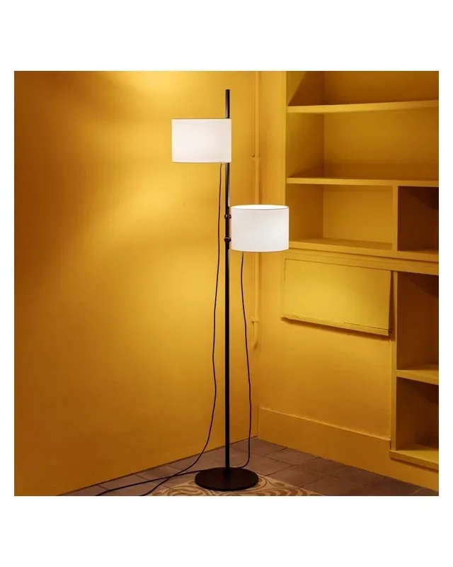 Última Versión Lámpara de pie de diseño 170 cm con base de acero y 2 pantallas de poliéster crudo posicionable 2xE27