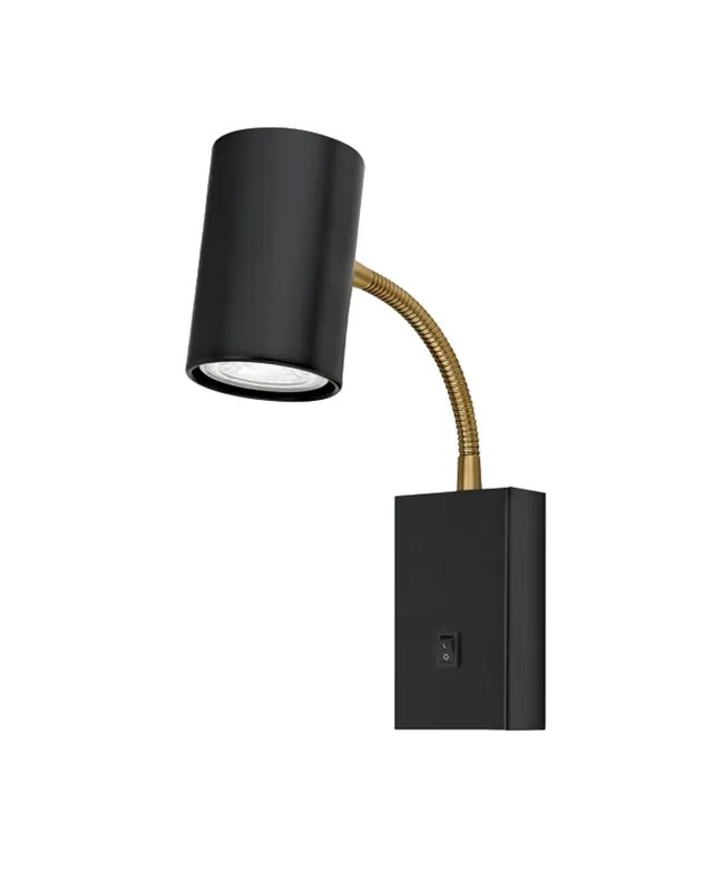 Aplique de pared de metal acabado negro y cuero 10W GU10 Orientable con interruptor on/off Precio Bajo