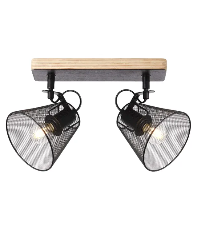 Regleta con 2 focos de madera y metal acabado negro 2x40W E14 Promoción